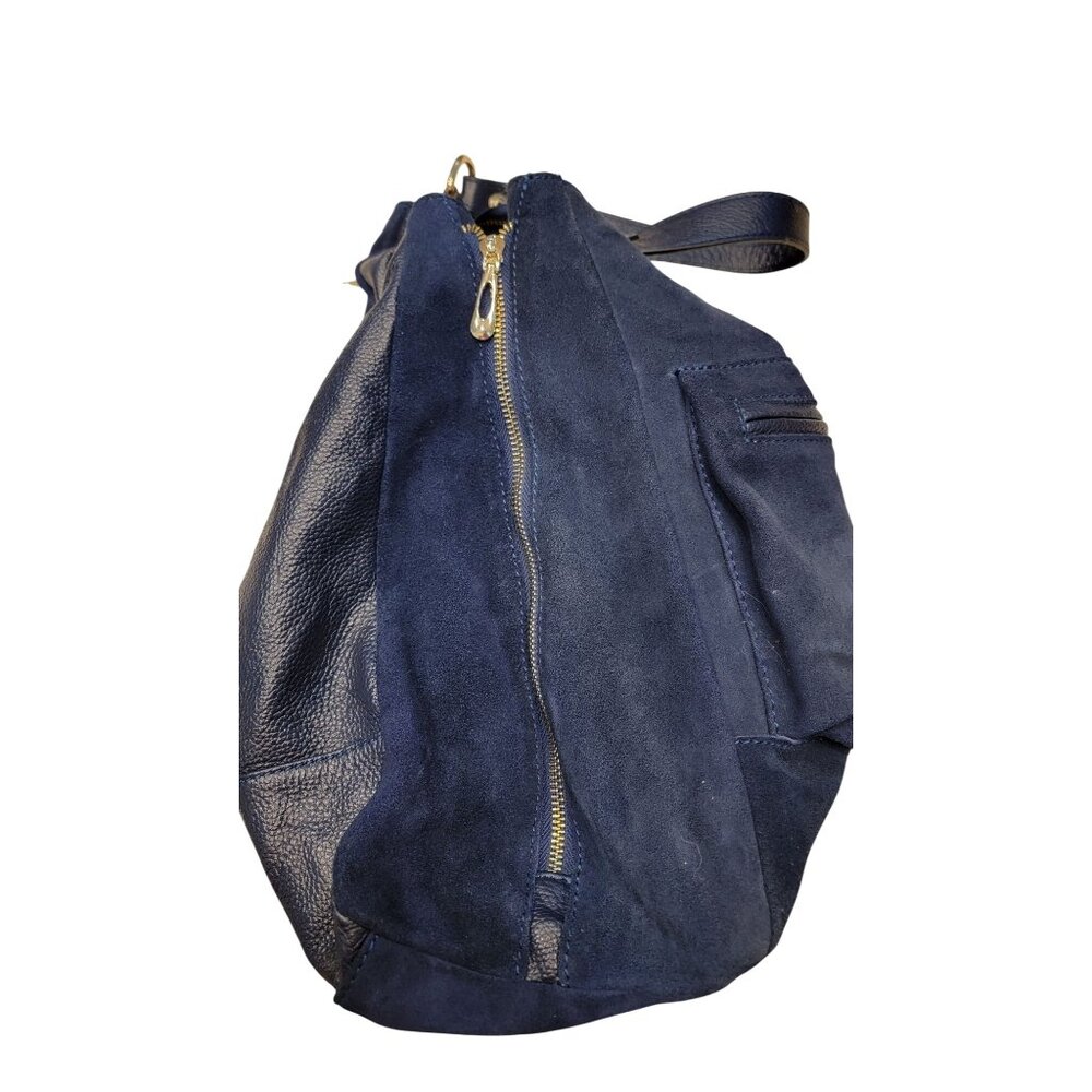 Navy Leather & Suede Tote Bag - Picture 7 of 8